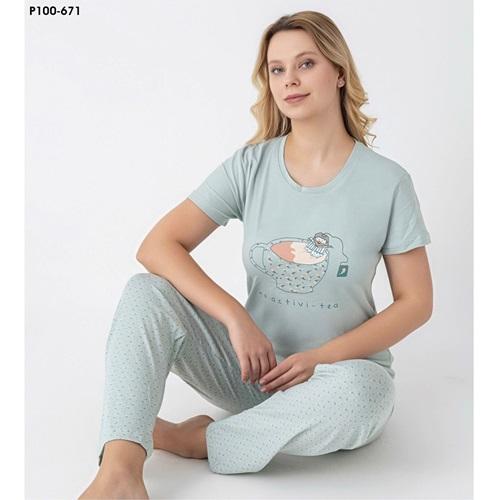 Sude P100-671 Bayan Modal Desenli Kısa Kol Pijama Takımı M-2XL - Karışık Renk - M-L-XL-2XL