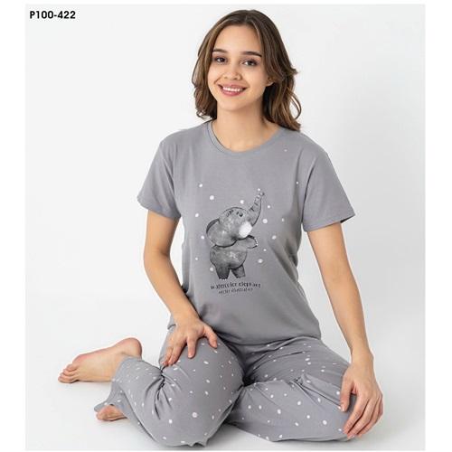 Sude P100-422 Bayan Modal Desenli Kısa Kol Pijama Takımı M-2XL
