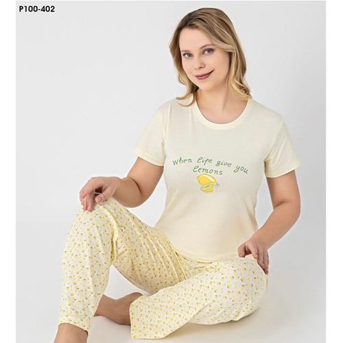 Sude P100-402 Bayan Modal Desenli Kısa Kol Pijama Takımı M-2XL - Karışık Renk - M-L-XL-2XL
