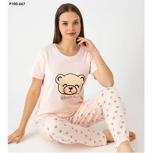 Sude P100-667 Bayan Modal Desenli Kısa Kol Pijama Takımı M-2XL