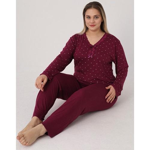 Sude P100-807 Bayan Battal Bambu Desenli Uzun Kol Pijama Takımı 2XL-5XL