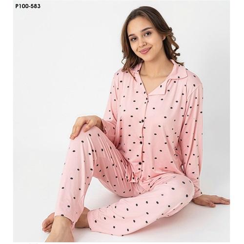 Charme P100-583 Bayan Milan Desenli Gömlekli Pijama Takımı M-2XL