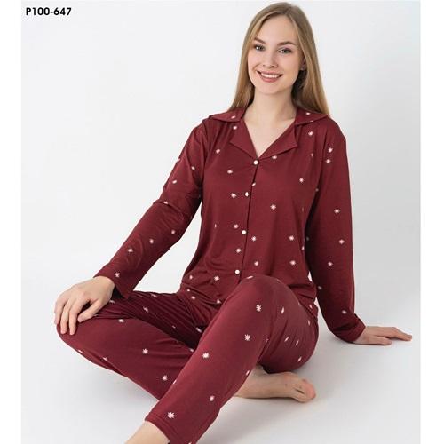 Charme P100-647 Bayan Milan Desenli Gömlekli Pijama Takımı M-2XL