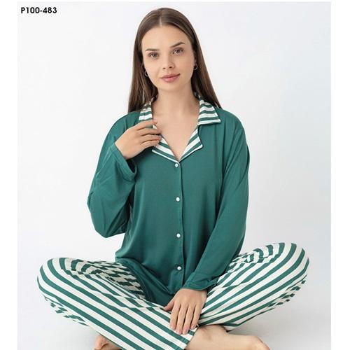 Charme P100-483 Bayan Milan Desenli Gömlekli Pijama Takımı M-2XL