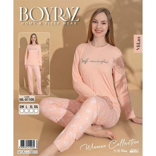 Boyraz Ml-01105 Bayan Milan Desenli Uzun Kollu Pijama Takımı S-2XL