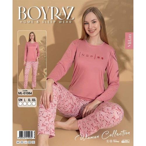 Boyraz Ml-01084 Bayan Milan Desenli Uzun Kollu Pijama Takımı S-2XL