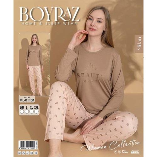 Boyraz Ml-01104 Bayan Milan Desenli Uzun Kollu Pijama Takımı S-2XL