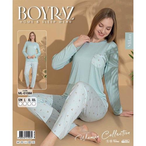 Boyraz Ml-01088 Bayan Milan Desenli Uzun Kollu Pijama Takımı S-2XL