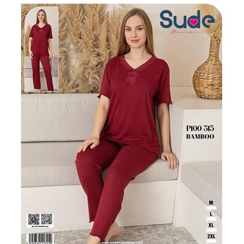 Sude P100-315 Bayan Bambu V Yaka Kısa Kol Pijama Takımı M-2XL - Karışık Renk - M-L-XL-2XL