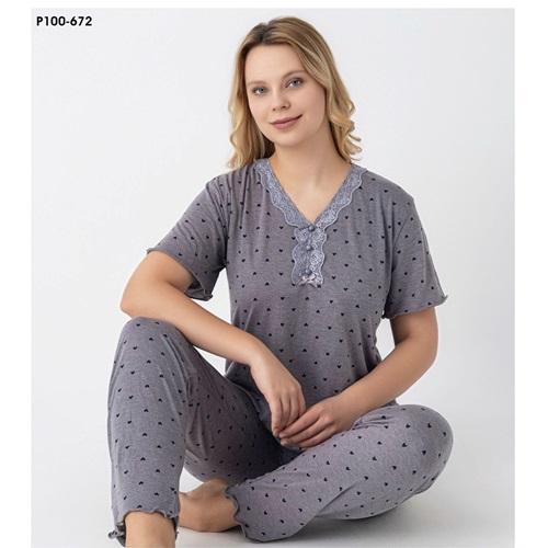 Sude P100-672 Bayan Bambu V Yaka Kısa Kol Pijama Takımı M-2XL - Karışık Renk - M-L-XL-2XL