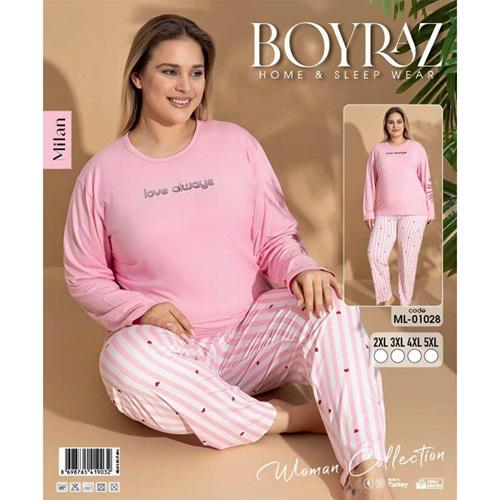 Boyraz Ml-01028 Bayan Milan Battal Desenli Uzun Kollu Pijama Takımı 2XL-5XL