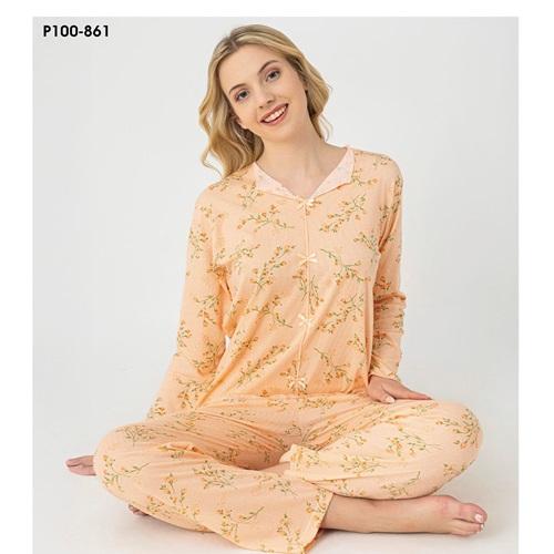 Sude P100-861 Bayan Alaçatı Gömlek Uzun Kol Pijama Takımı M-2XL