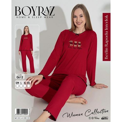 Boyraz 0612 Bayan Berlin Raporlu İntorluk Dantelli Uzun Kollu Pijama Takımı S-2XL