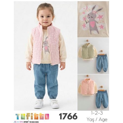 Tufitto 1766 Kız Çocuk Müslin Yelekli 3Lü Takım 1-3 Yaş