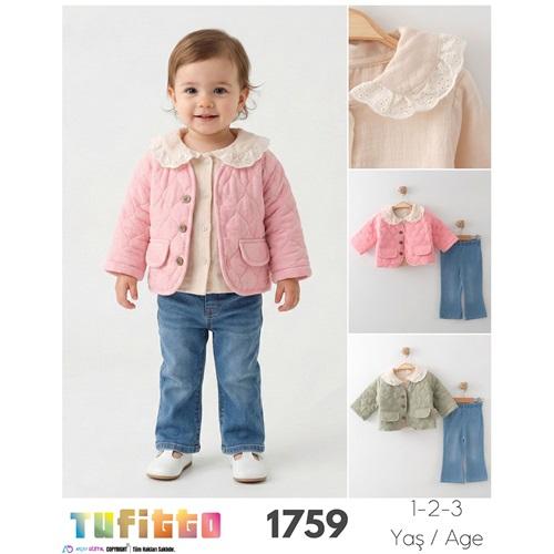 Tufitto 1759 Kız Çocuk Fırfırlı Yaka Montlu 3Lü Takım 1-3 Yaş