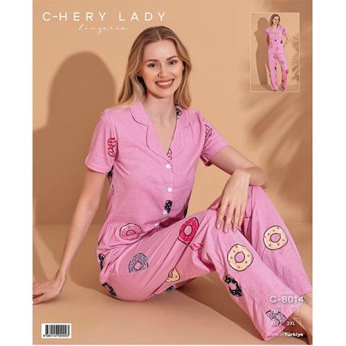 Chery Lady C 8014 Bayan Penye Desenli Kısa Kol Pijama Takım M-2XL - Karışık Renk - M-L-XL-2XL