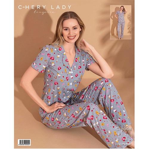 Chery Lady C 8008 Bayan Penye Desenli Kısa Kol Pijama Takım M-2XL