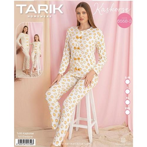 Tarık 6558-3 Bayan Kaşkorse Civciv Baskılı Uzun Kol Pijama Takımı SM-2XL