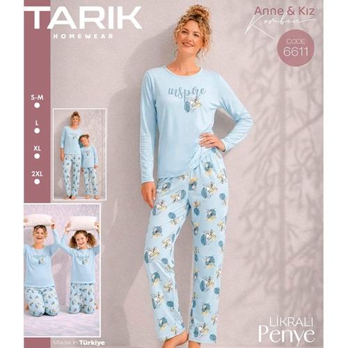 Tarık 6611 Bayan Penye Likralı Çiçek Baskılı Uzun Kol Pijama Takımı S-2XL - Karışık Renk - S-M-L-XL-2XL