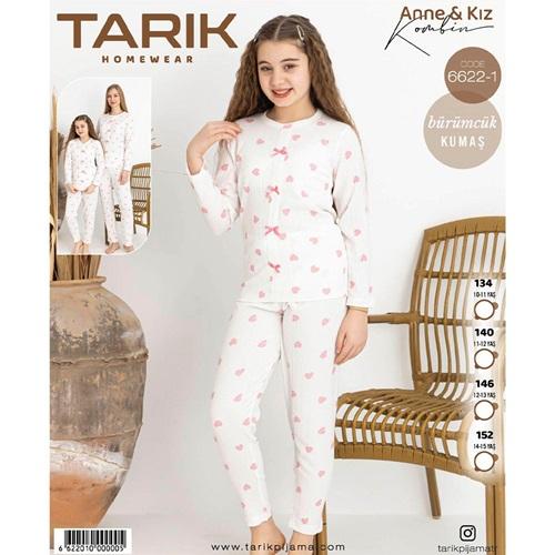 Tarık 6622-1 Kız Çocuk Bürümcük Kumaş Kalp Baskılı Pijama Takımı 11-15 Yaş - Karışık Renk - 11-15 YAŞ