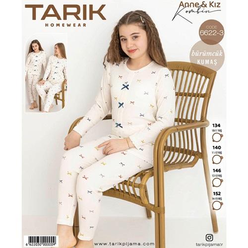 Tarık 6622-3 Kız Çocuk Bürümcük Kumaş Fiyonk Baskılı Pijama Takımı 11-15 Yaş - Karışık Renk - 11-15 YAŞ