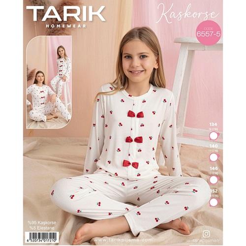 Tarık 6557-5 Kız Çocuk Kaşkorse Kiraz Baskılı Pijama Takımı 11-15 Yaş