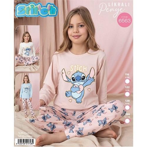 Stitch 6563 Kız Çocuk Penye Likralı Stich Baskılı Pijama Takımı 7-11 Yaş - Karışık Renk - 7-11 YAŞ