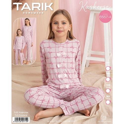 Tarık 6557-4 Kız Çocuk Kaşkorse Fiyonk Baskılı Pijama Takımı 11-15 Yaş - Karışık Renk - 11-15 YAŞ