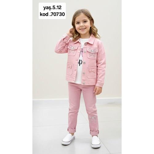 CMK KIDS 70730 Kız Çocuk Taşlı Fiyonk Nakışlı Ceketli 3 Lü Takım 5-12 Yaş - Karışık Renk - 5-12 YAŞ