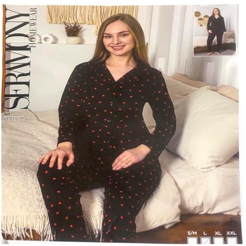 Seramony Srm106 Bayan Milan Ultra Soft Boydan Düğmeli Pijama Takımı S-2XL - Karışık Renk - S-M-L-XL-2XL