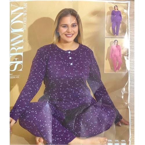 Seramony Srm02 Bayan Bambu Battal Uzun Kol Pijama Takımı 2XL-4 XL