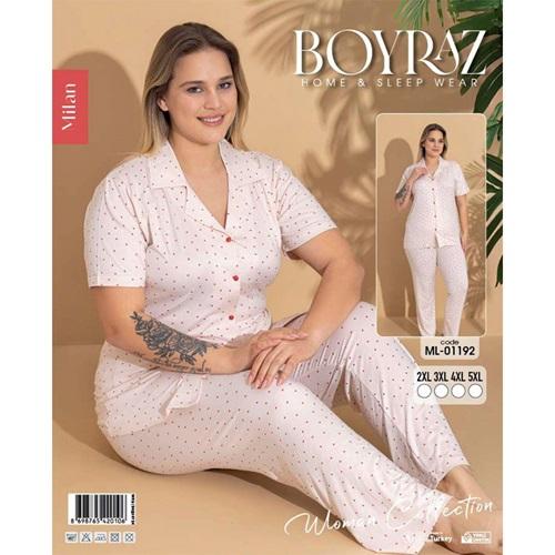 Boyraz Ml-01192 Bayan Battal Milan Desenli Boydan Düğmeli Kısa Kol Pijama Takımı 2XL-5XL