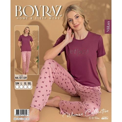 Boyraz Ml-01139 Bayan Milan Desenli Kısa Kol Pijama Takımı S-2XL - Karışık Renk - S-M-L-XL-2XL