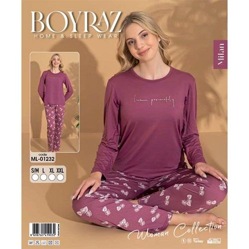 Boyraz Ml-01232 Bayan Milan Desenli Uzun Kollu Pijama Takımı S-2XL - Karışık Renk - S-M-L-XL-2XL