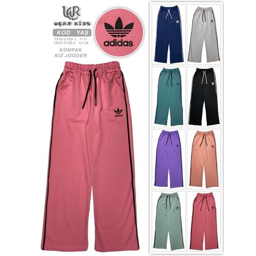 Uçar 2109-1 Kız Çocuk Adidas Baskılı Yan Biyeli Geniş Paça Eşofman Alt 7-11 Yaş - Karışık Renk - 7-11 YAŞ