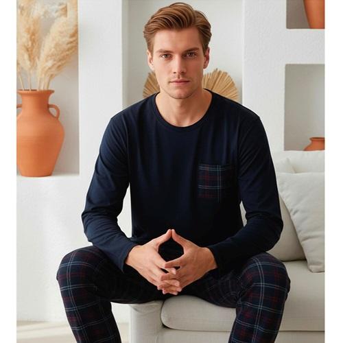Ercan P100-901 Erkek Cotton Uzun Kol Pijama Takımı M-2XL- Karışık Renk - M-L-XL-2XL