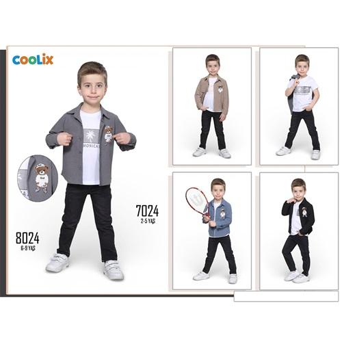 Coolix 7024 Erkek Çocuk Sevimli Ayıcık Arma Nakışlı Gömlek 3 lü Takım 2-5 Yaş - Karışık Renk - 2-5 YAŞ