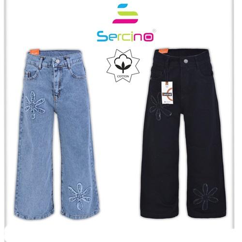 Sercino 57274 Kız Çocuk Pamuklu Büyük Papatya Nakışlı Geniş Paça Kot Pantolon 11-15 Yaş - Karışık Renk - 11-15 YAŞ