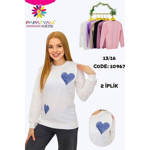 Papatyam Kids 10967 Kız Çocuk Kalp Baskılı Taşlı Sıfır Yaka Sweat 13-16 Yaş - Karışık Renk - 13-16 YAŞ