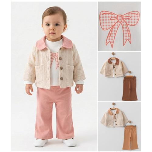 Tufitto 1770 Kız Bebe Yakalı Petekli Ceketli 3 Lü Takım 9-24 Ay - Karışık Renk - 9-24 AY