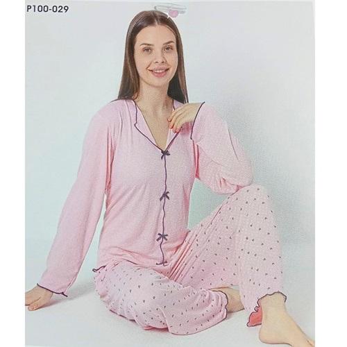 Sude P100-029 Bayan Alaçatı Gömlek Uzun Kol Pijama Takımı M-2XL - Karışık Renk - M-L-XL-2XL