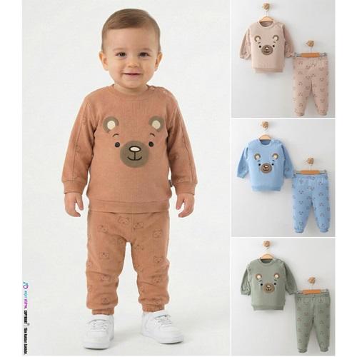 Aytini 1167 Erkek Bebe Penye Sevimli Ayıcık Baskılı Takım 12-24 AY - Karışık Renk - 12-18-24 AY