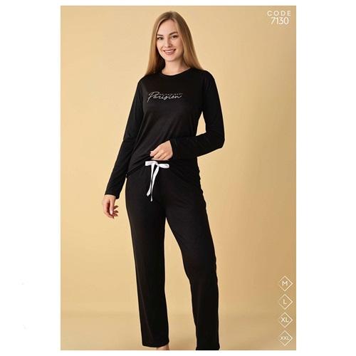 Selina 7130 Bayan Milan Desenli Uzun Kol Pijama Takımı M-2XL - Karışık Renk - M-L-XL-2XL