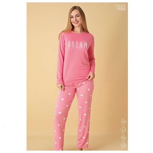 Selina 7050 Bayan Milan Desenli Uzun Kol Pijama Takımı M-2XL - Karışık Renk - M-L-XL-2XL