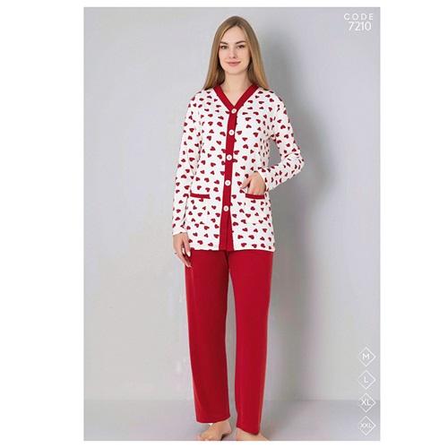 Selina 7210 Bayan Milan Desenli Boydan Düğmeli Arabiyeli Pijama Takımı M-2XL - Karışık Renk - M-L-XL-2XL
