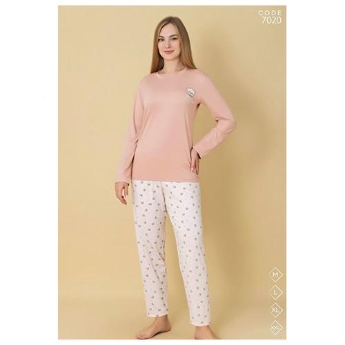 Selina 7020 Bayan Milan Desenli Uzun Kol Pijama Takımı M-2XL - Karışık Renk - M-L-XL-2XL