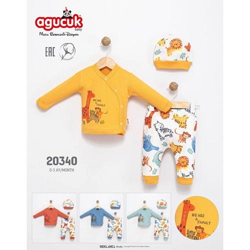 Agucuk Baby 20340 Erkek Bebe Patiklisiz Şapkalı Takım 0-3 Ay