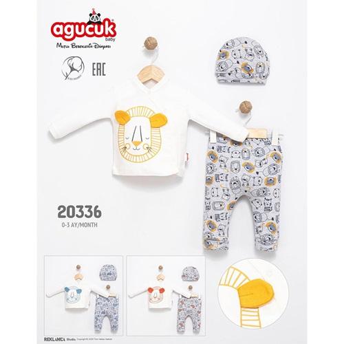 Agucuk Baby 20336 Erkek Bebe Patiklisiz Şapkalı Takım 0-3 Ay - 41567-Karışık Renk -0-3 AY