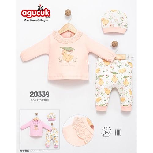 Agucuk Baby 20339 Kız Bebe Penye Sevimli Ördek Patiksiz Şapkalı Takım 0-3 Ay