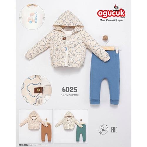 Agucuk Baby 6025 Erkrk Bebe Yazı Baskılı 3 Lü Kapşonlu Takım 3-9 Ay